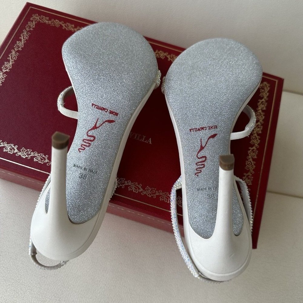 NEW Rene Caovilla Embellished Halter Cocktail Sandals SZ 38 White Crystal - Picture 3 of 9